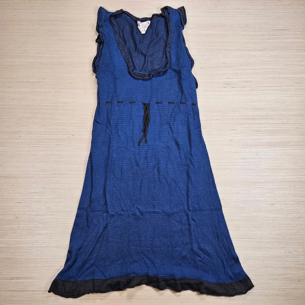 Chelsea & Violet Dress Women L Blue Sleeveless Knit‎ Ruffle Trim Drawstring